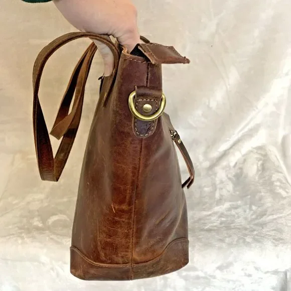 NEW MH 100% Genuine Leather Distressed Brown Large Tote Laptop Bag Purse - Picture 10 of 16